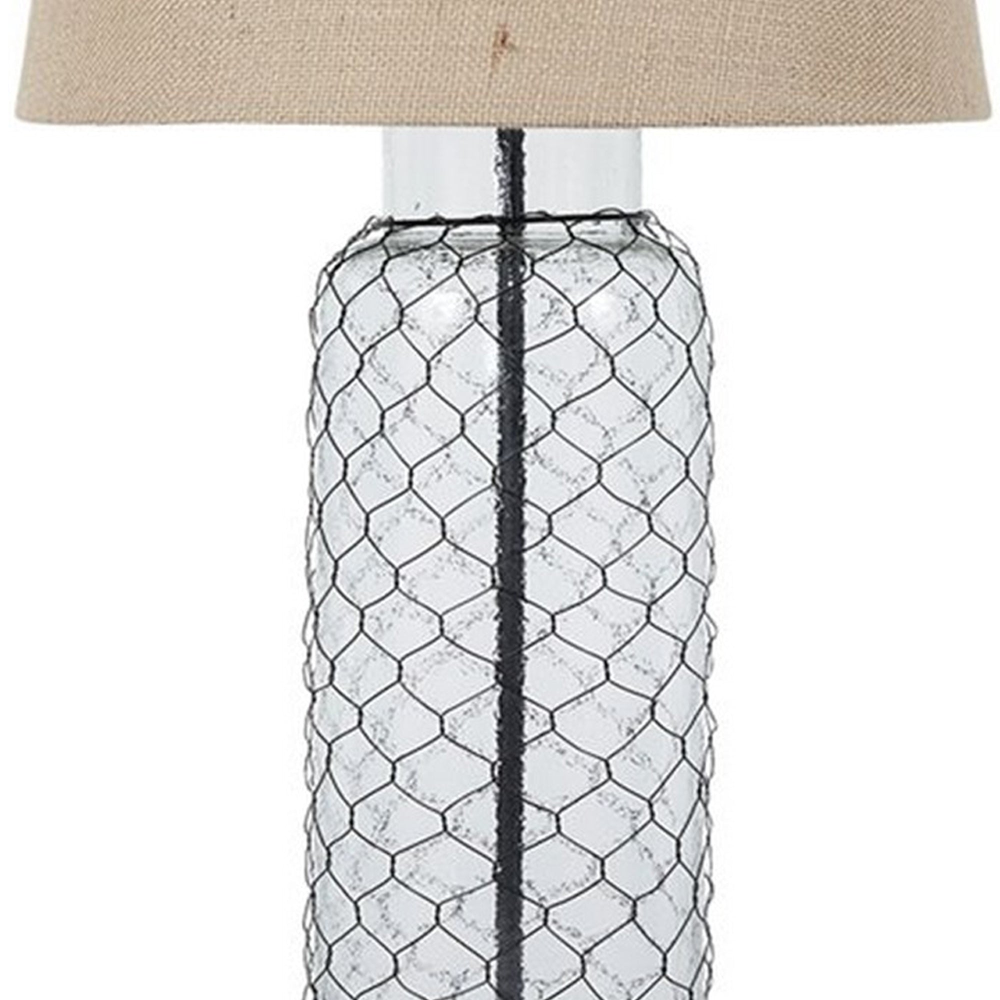 Woven Wire Wrapped Glass Base Table Lamp with Fabric Shade Beige-zoom-3