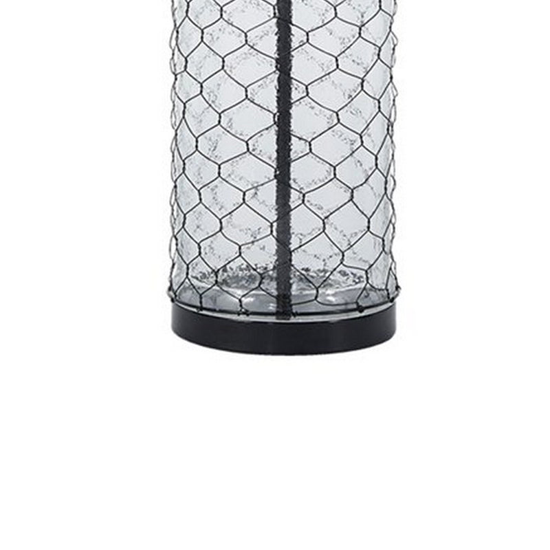 Woven Wire Wrapped Glass Base Table Lamp with Fabric Shade Beige-zoom-