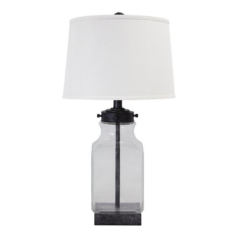 Smoky Glass Frame Table Lamp with Fabric Shade Light Gray and Clear-zoom-
