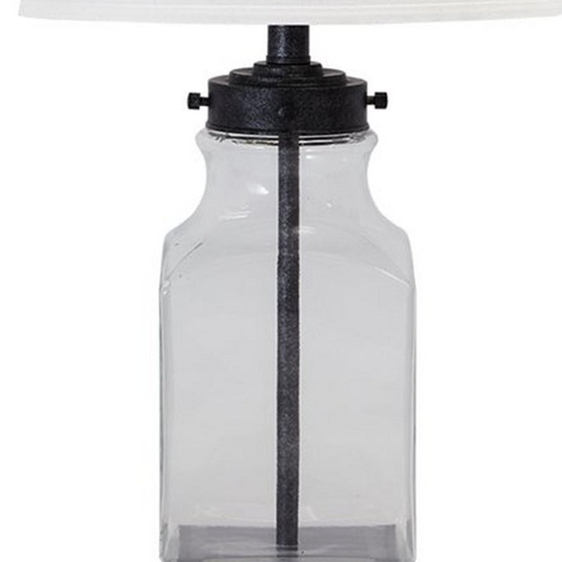 Smoky Glass Frame Table Lamp with Fabric Shade Light Gray and Clear-zoom-