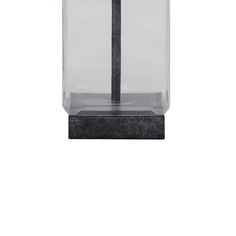 Smoky Glass Frame Table Lamp with Fabric Shade Light Gray and Clear-zoom-