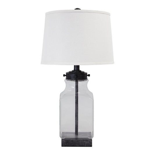 Smoky Glass Frame Table Lamp with Fabric Shade Light Gray and Clear
