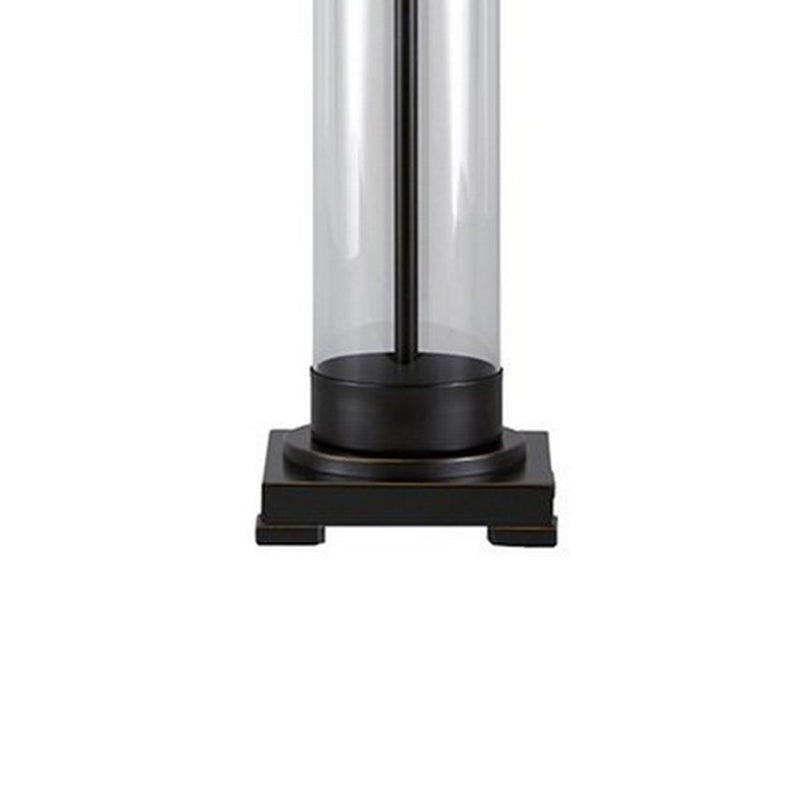 Glass and Metal Frame Table Lamp with Fabric Shade Gray and Black-zoom-