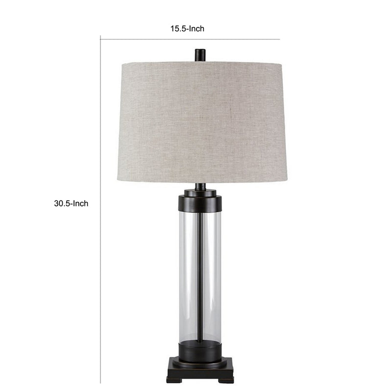 Glass and Metal Frame Table Lamp with Fabric Shade Gray and Black-zoom-
