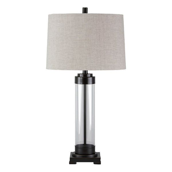 Glass and Metal Frame Table Lamp with Fabric Shade Gray and Black