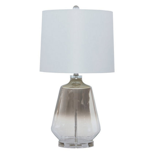 Sculptured Glass Frame Table Lamp with Fabric Shade Gray and White