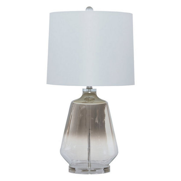 Sculptured Glass Frame Table Lamp with Fabric Shade Gray and White