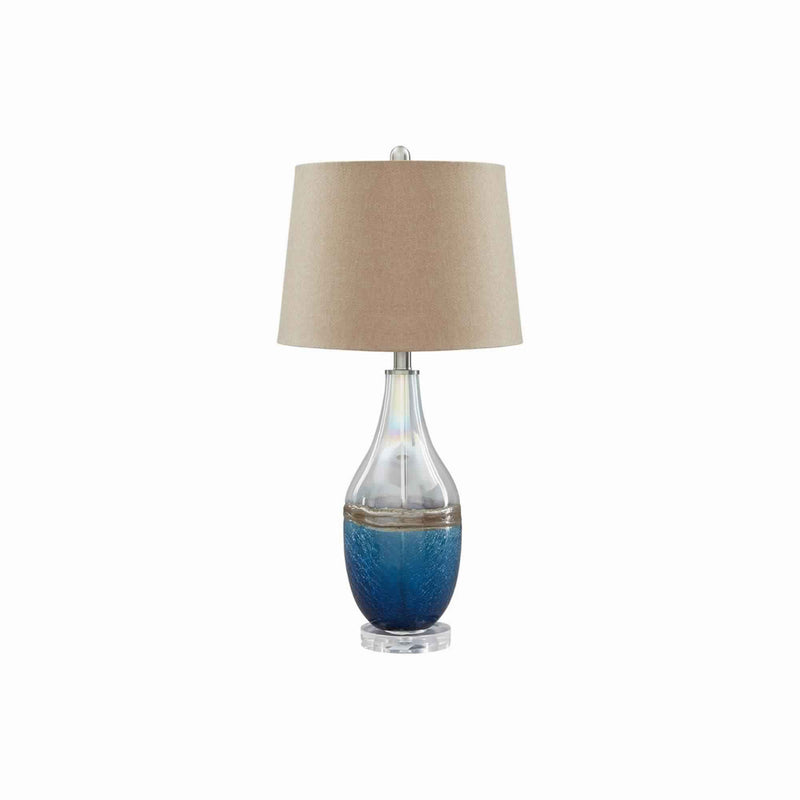 Vase Shape Frame Table Lamp with Fabric Shade Set of 2 Beige and Blue-zoom-