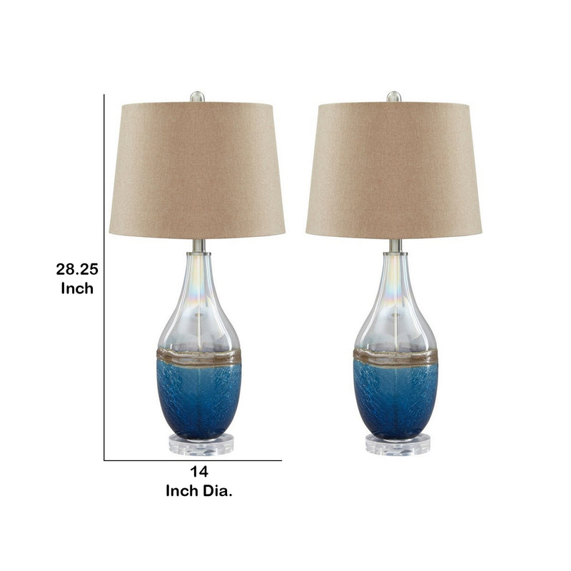 Vase Shape Frame Table Lamp with Fabric Shade Set of 2 Beige and Blue-zoom-