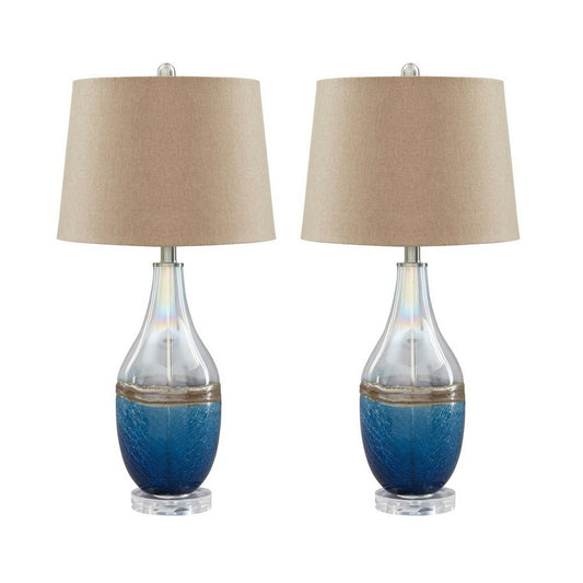 Vase Shape Frame Table Lamp with Fabric Shade Set of 2 Beige and Blue