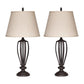 Metal Frame Table Lamp with Fabric Shade Set of 2 Cream and Bronze