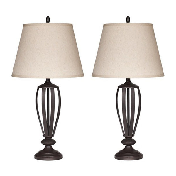 Metal Frame Table Lamp with Fabric Shade Set of 2 Cream and Bronze