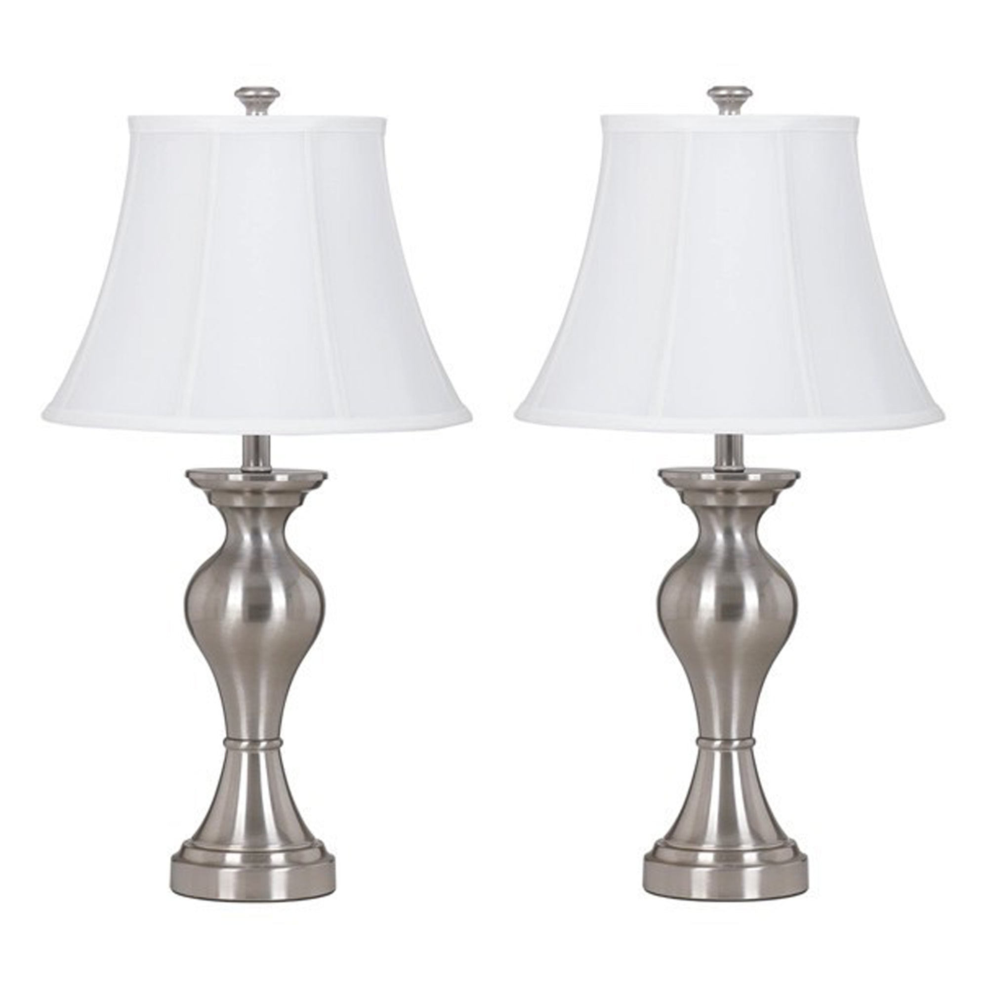 Metal Frame Table Lamp with Fabric Shade Set of 2 White and Silver-zoom-1