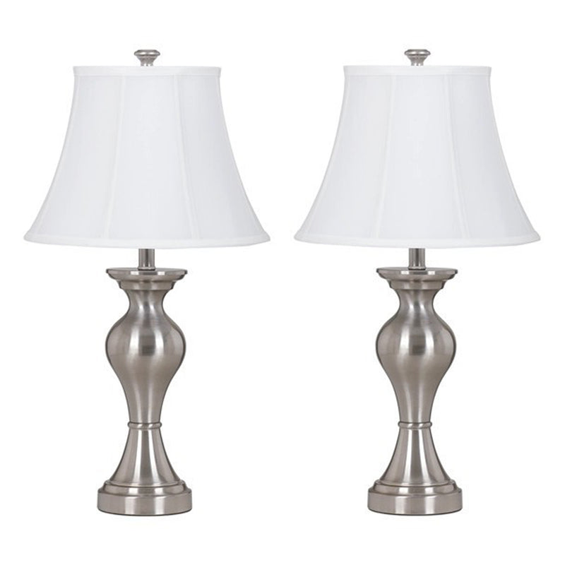 Metal Frame Table Lamp with Fabric Shade Set of 2 White and Silver-zoom-