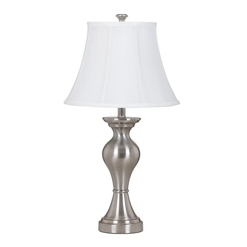 Metal Frame Table Lamp with Fabric Shade Set of 2 White and Silver-zoom-