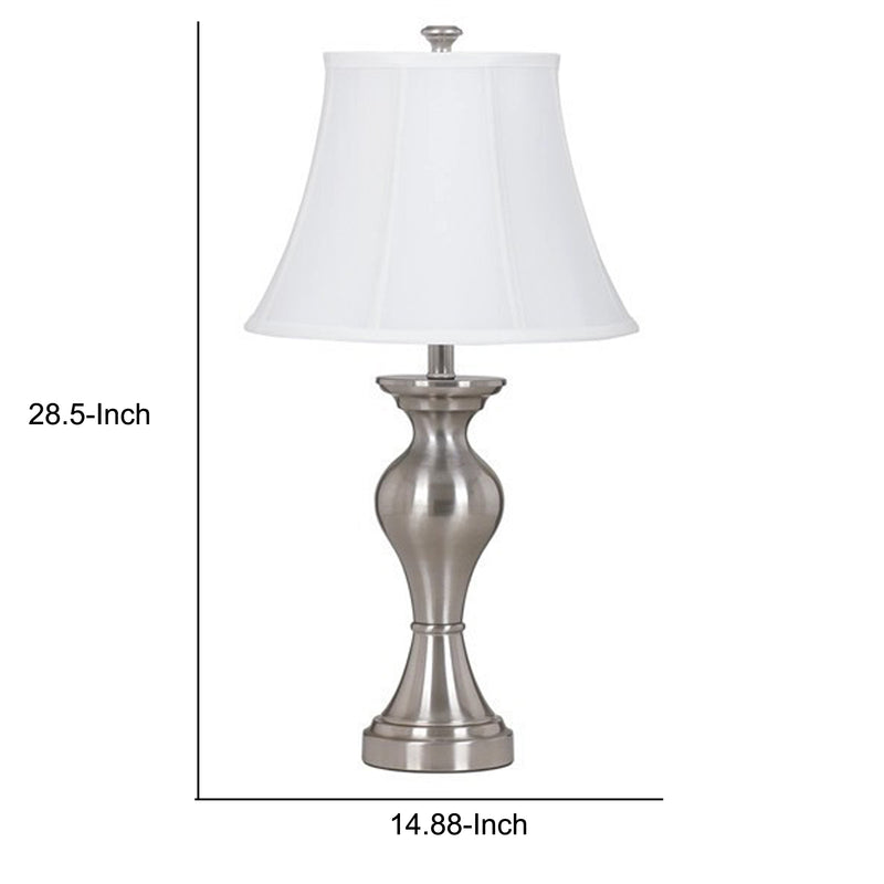 Metal Frame Table Lamp with Fabric Shade Set of 2 White and Silver-zoom-