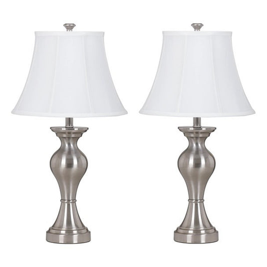 Metal Frame Table Lamp with Fabric Shade Set of 2 White and Silver