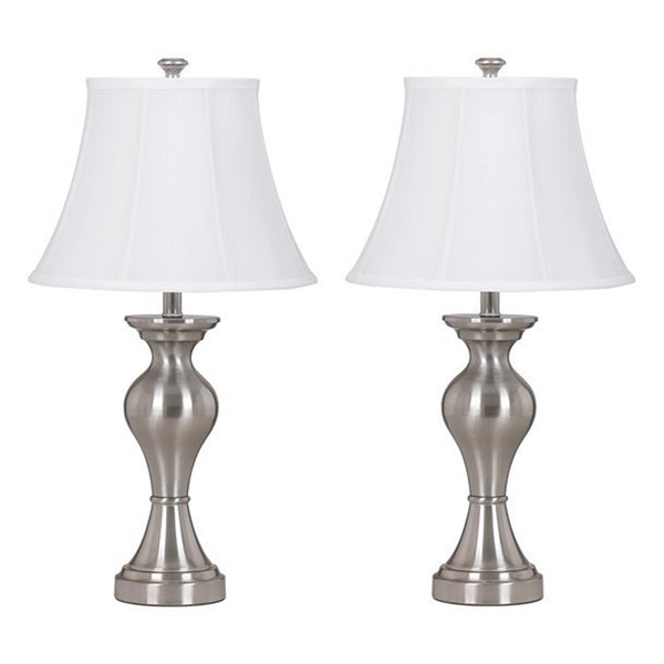Metal Frame Table Lamp with Fabric Shade Set of 2 White and Silver