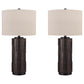 Textured Polyresin Frame Table Lamp with Drum Shade Off White and Bronze