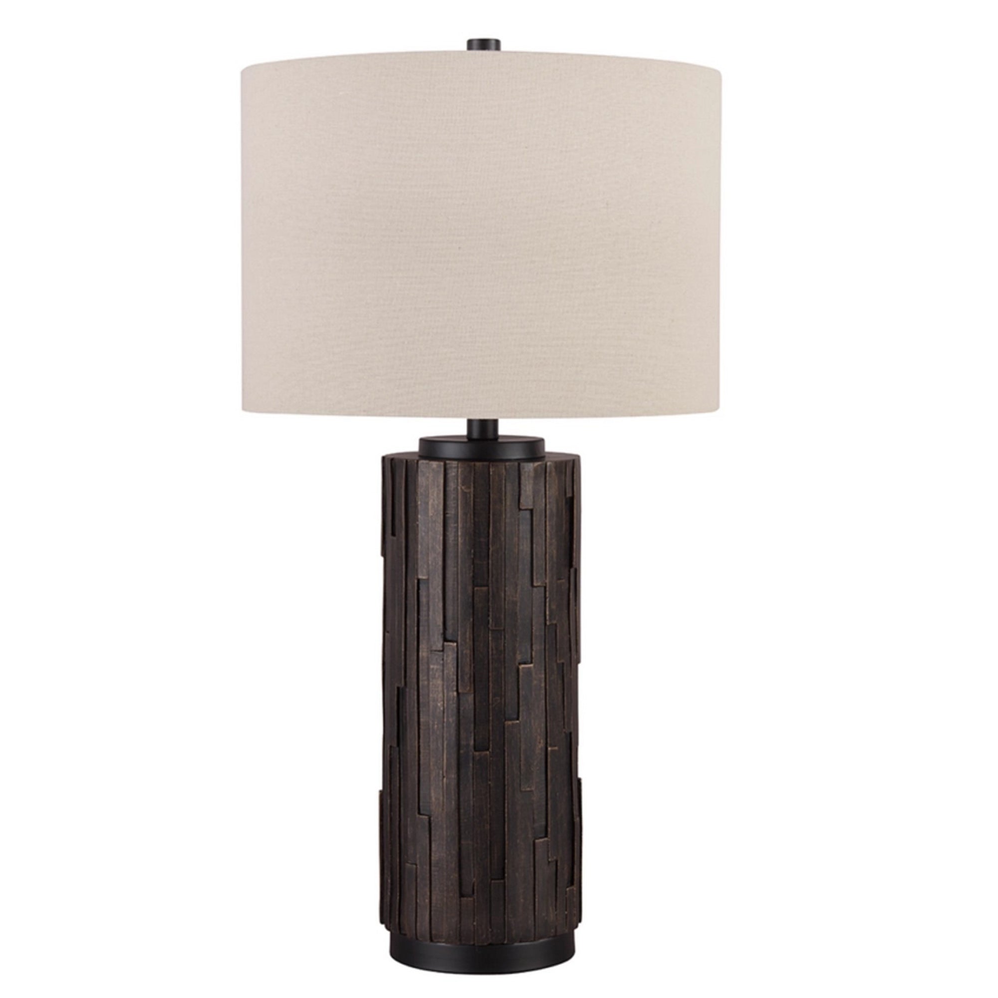 Textured Polyresin Frame Table Lamp with Drum Shade Off White and Bronze-zoom-2