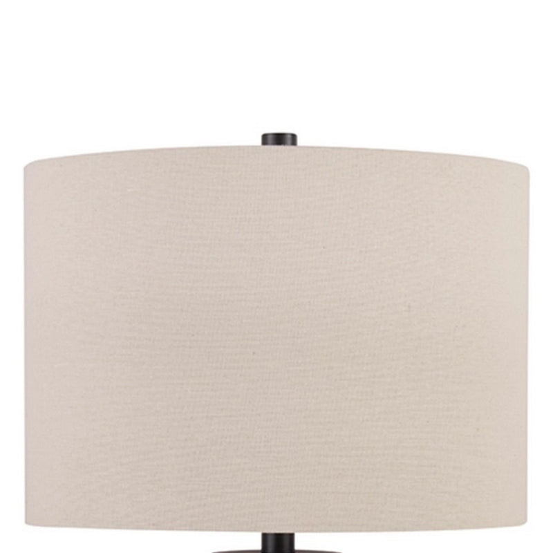 Textured Polyresin Frame Table Lamp with Drum Shade Off White and Bronze-zoom-