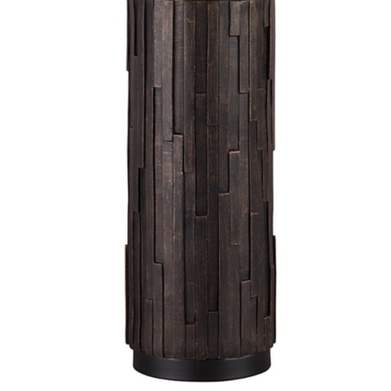 Textured Polyresin Frame Table Lamp with Drum Shade Off White and Bronze-zoom-