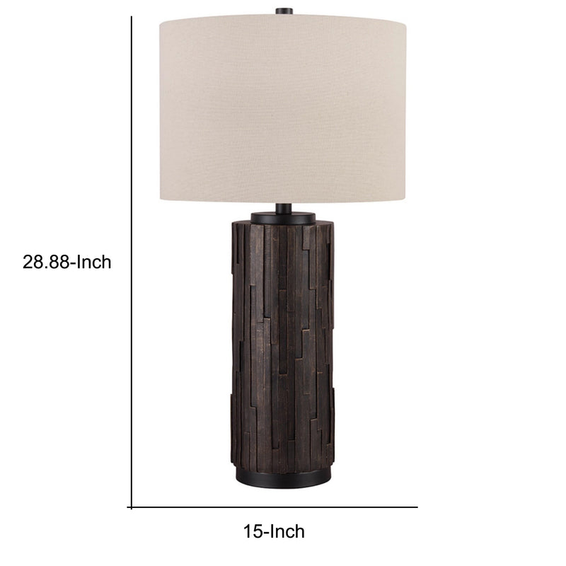 Textured Polyresin Frame Table Lamp with Drum Shade Off White and Bronze-zoom-