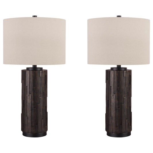Textured Polyresin Frame Table Lamp with Drum Shade Off White and Bronze