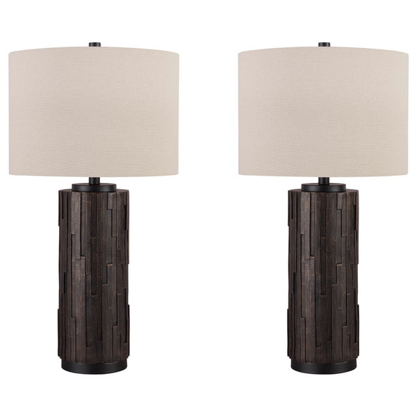 Textured Polyresin Frame Table Lamp with Drum Shade Off White and Bronze