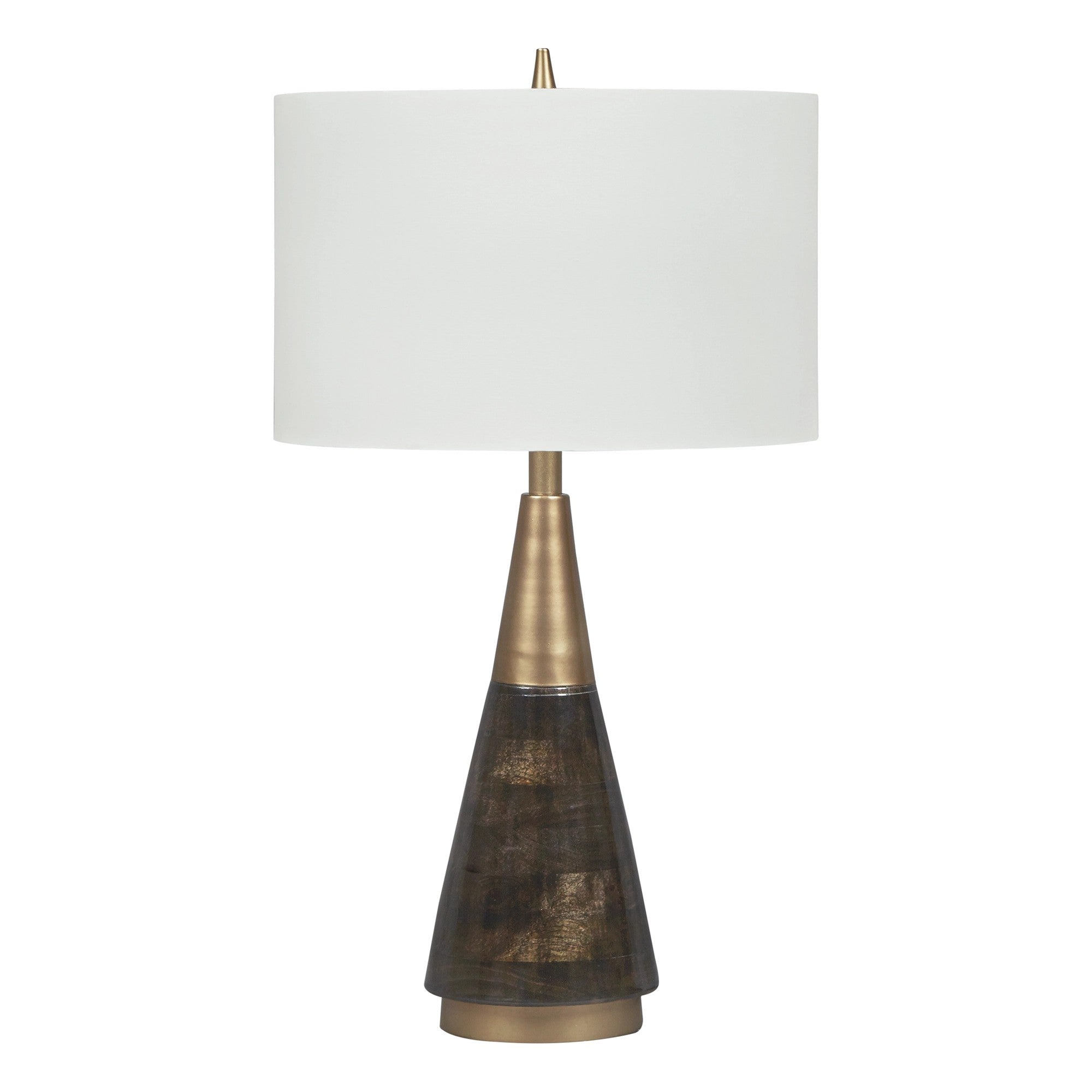 Wood and Metal Conical Base Table Lamp with Fabric Shade Brass and White-zoom-1