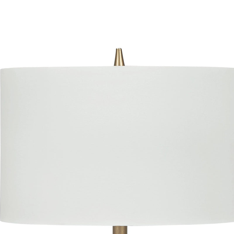 Wood and Metal Conical Base Table Lamp with Fabric Shade Brass and White-zoom-