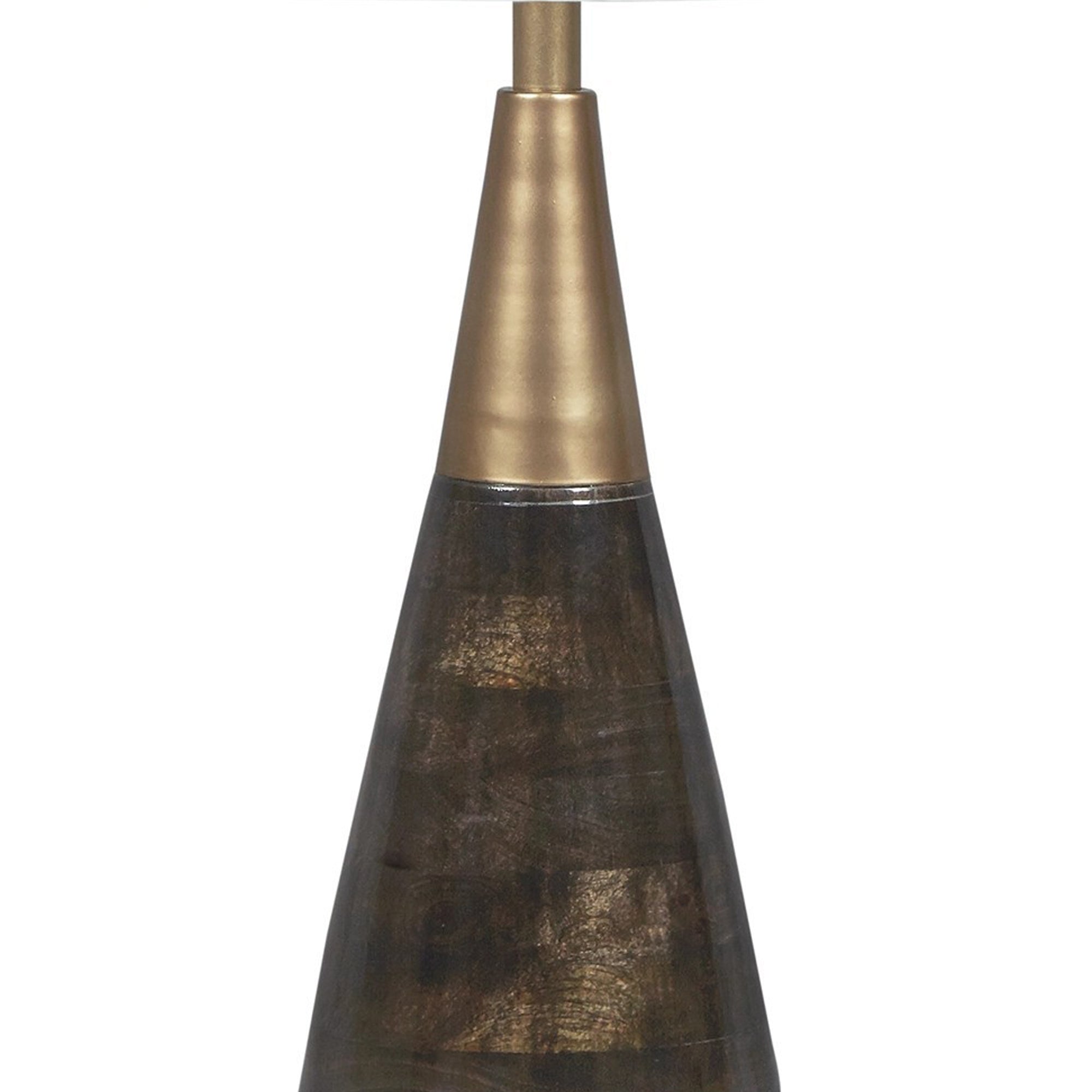 Wood and Metal Conical Base Table Lamp with Fabric Shade Brass and White-zoom-3