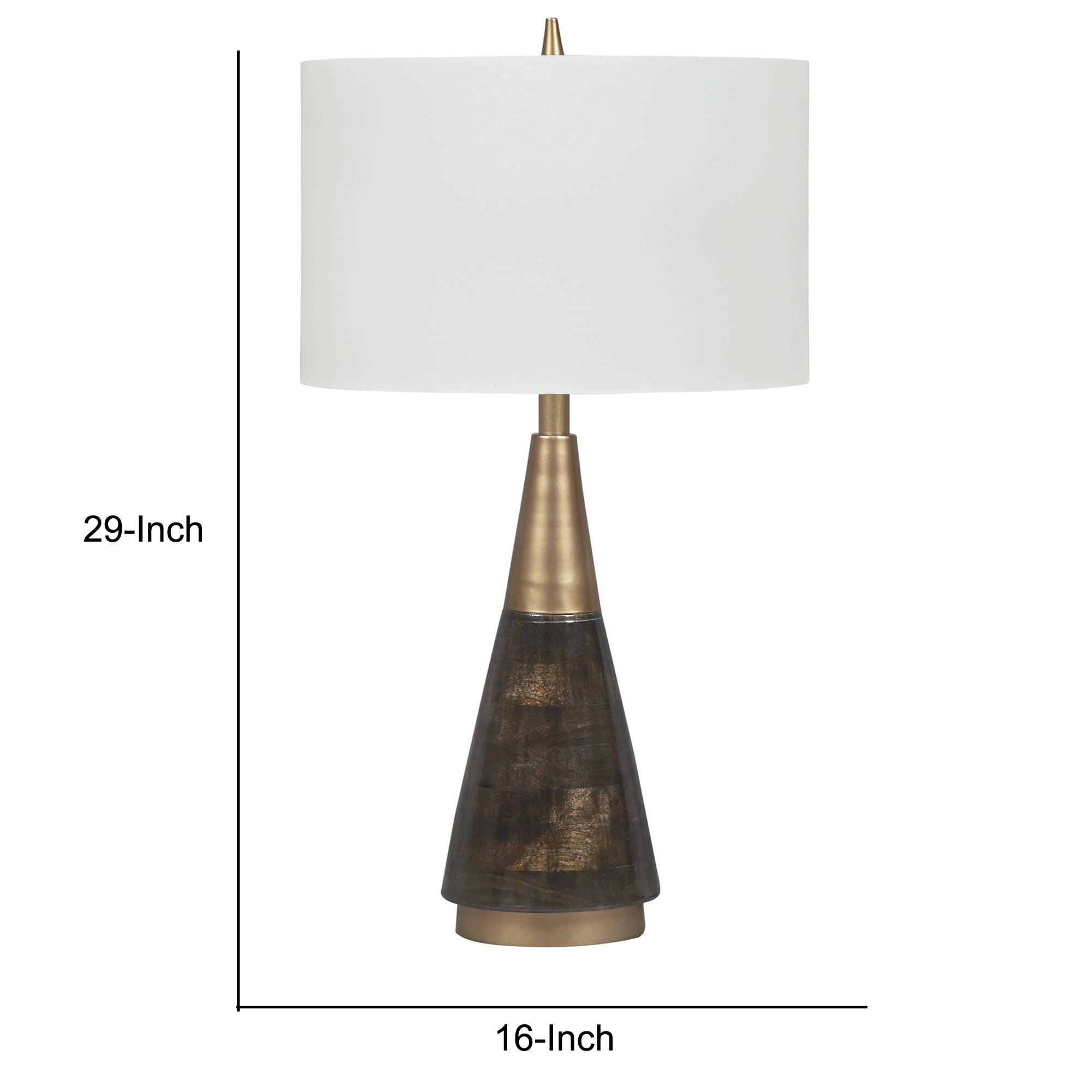 Wood and Metal Conical Base Table Lamp with Fabric Shade Brass and White-zoom-5