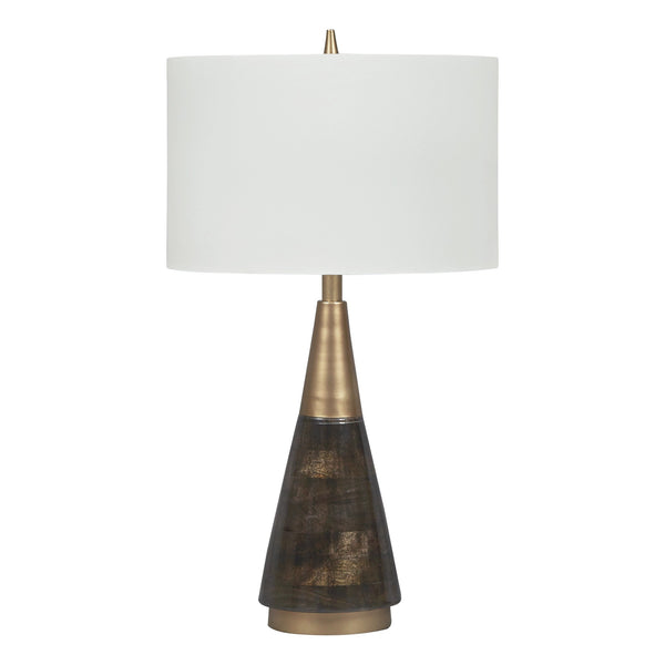 Wood and Metal Conical Base Table Lamp with Fabric Shade Brass and White