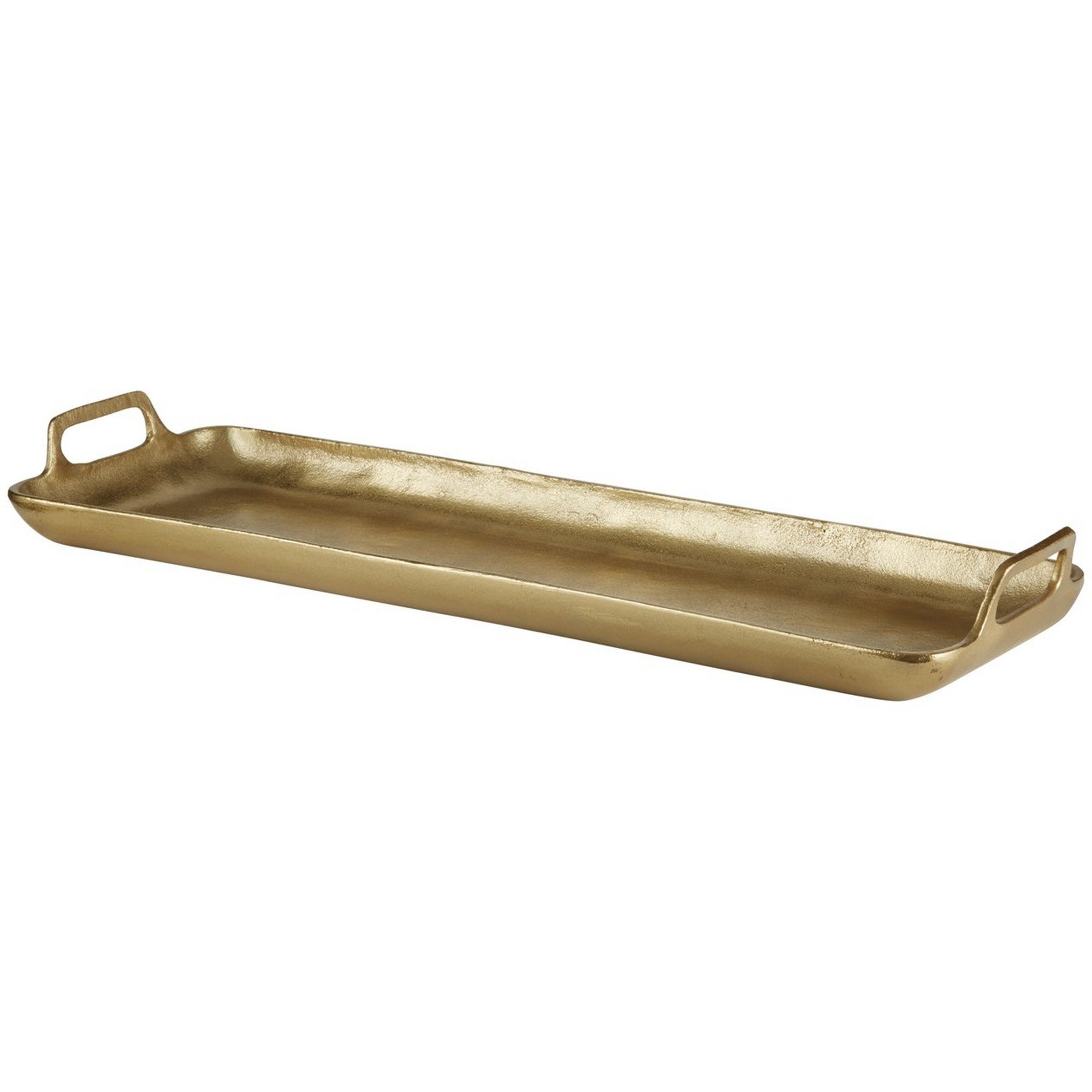 Rectangular Metal Frame Decorative Tray With Cut Out Handle Gold