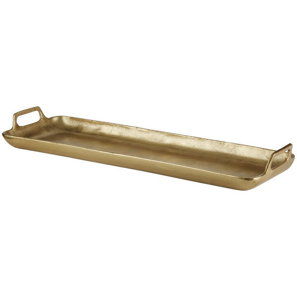 Rectangular Metal Frame Decorative Tray With Cut Out Handle Gold