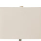 Metal Table Lamp with Lattice Design Body and Hardback Shade Gray and Beige