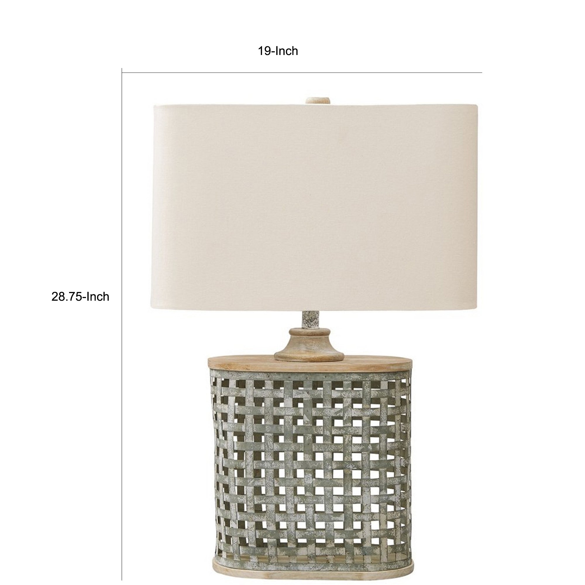 Metal Table Lamp with Lattice Design Body and Hardback Shade Gray and Beige-zoom-5