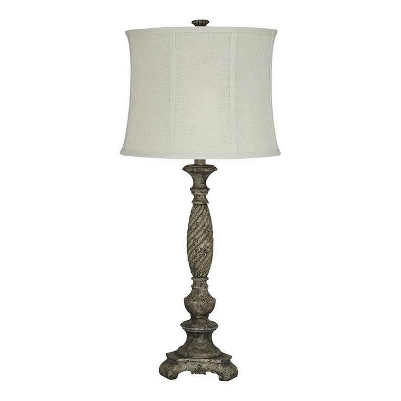 Pedestal Body Resin Table Lamp with Fabric Shade Taupe Gray and White-zoom-