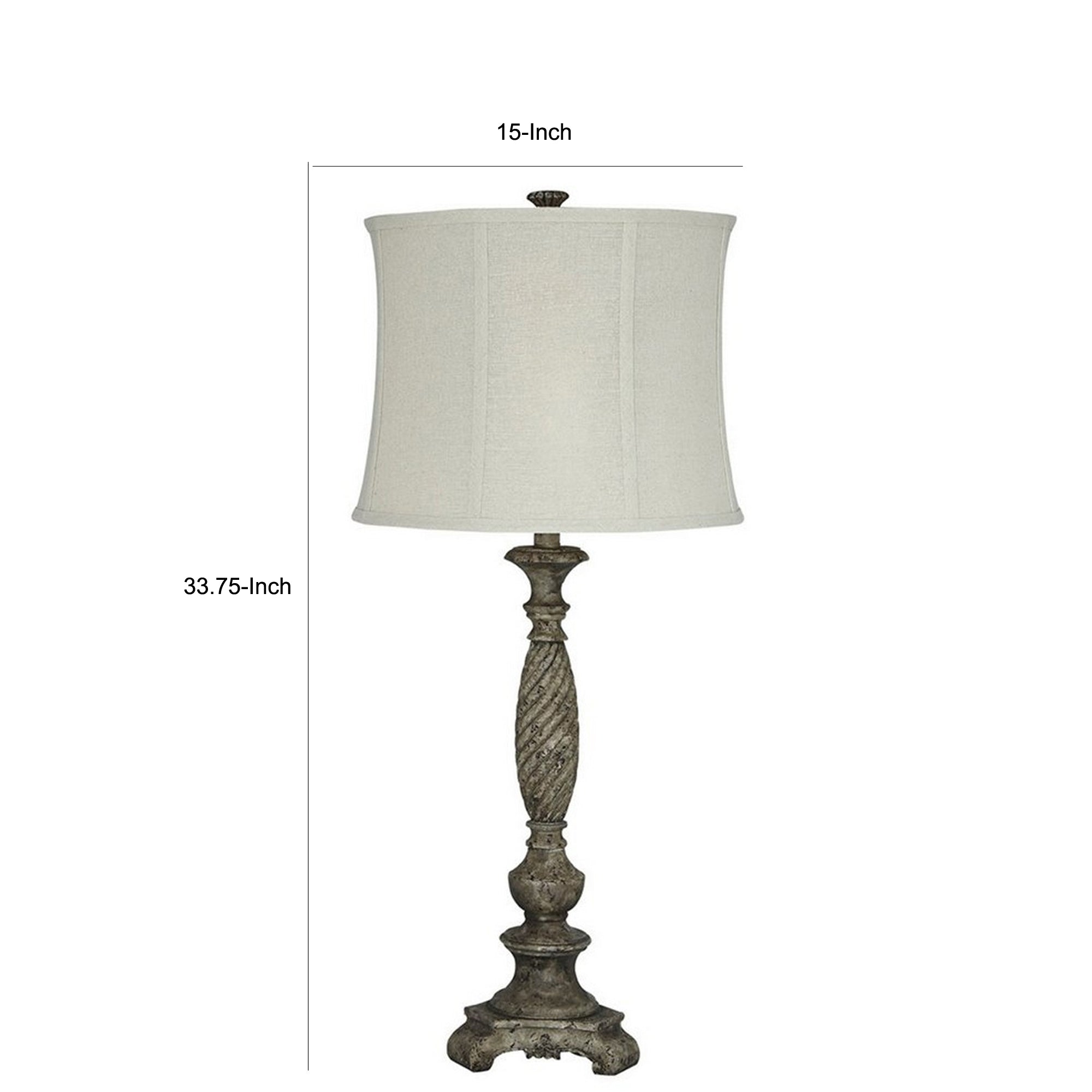 Pedestal Body Resin Table Lamp with Fabric Shade Taupe Gray and White-zoom-5