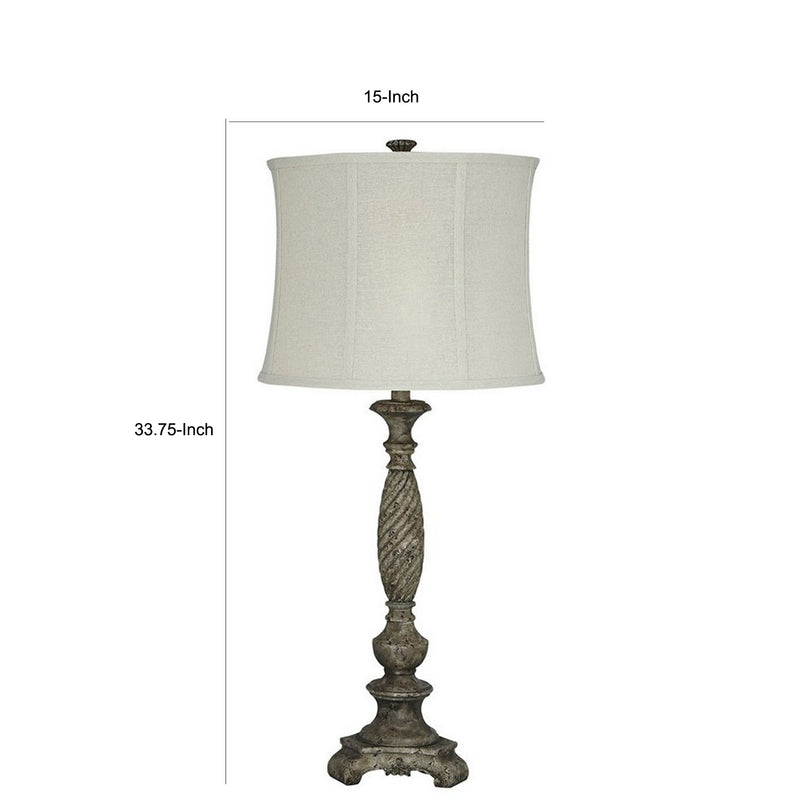 Pedestal Body Resin Table Lamp with Fabric Shade Taupe Gray and White-zoom-
