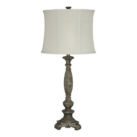Pedestal Body Resin Table Lamp with Fabric Shade Taupe Gray and White