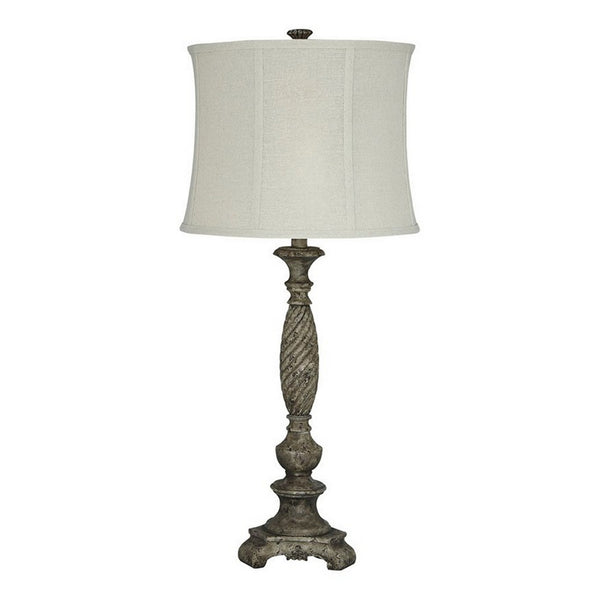 Pedestal Body Resin Table Lamp with Fabric Shade Taupe Gray and White