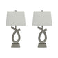 Scrolled Resin Table Lamp with Rectangular Shade Set of 2 Gray and White