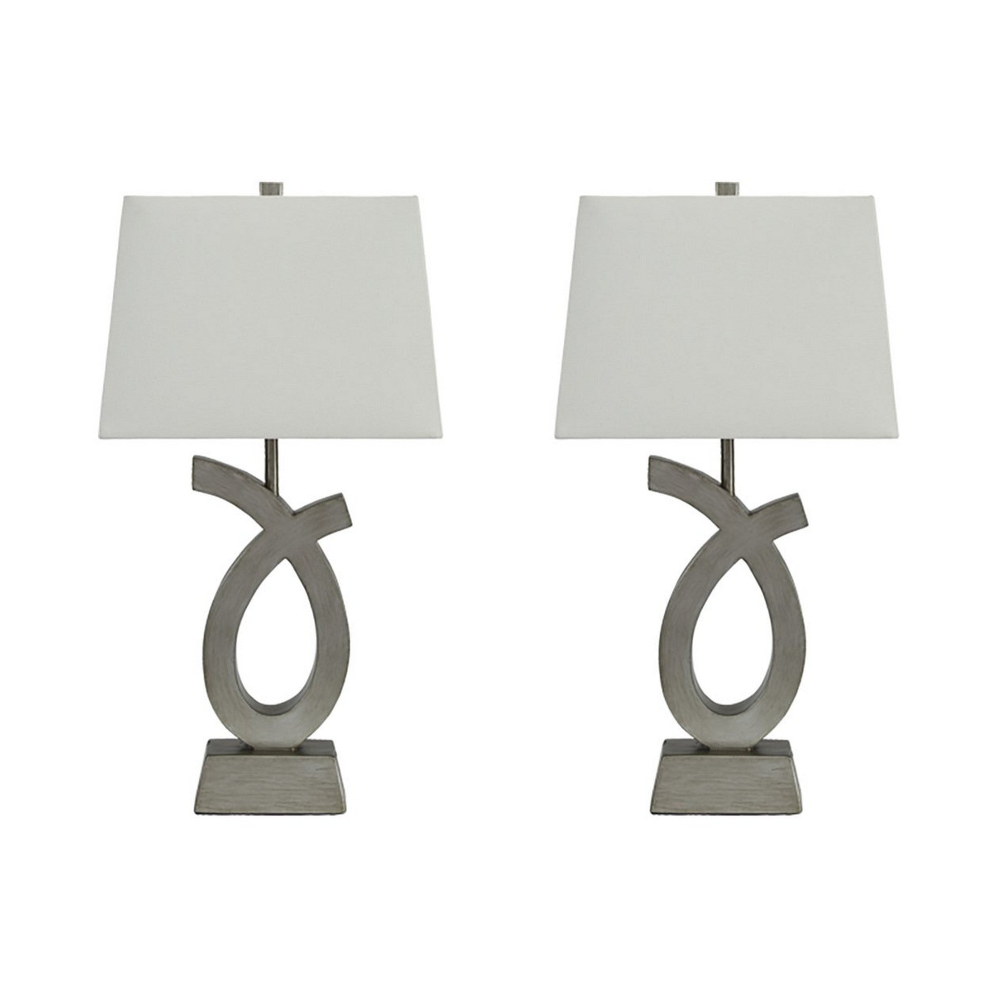 Scrolled Resin Table Lamp with Rectangular Shade Set of 2 Gray and White-zoom-1