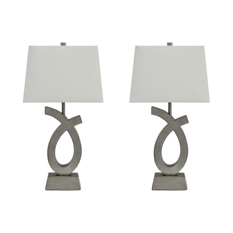 Scrolled Resin Table Lamp with Rectangular Shade Set of 2 Gray and White-zoom-