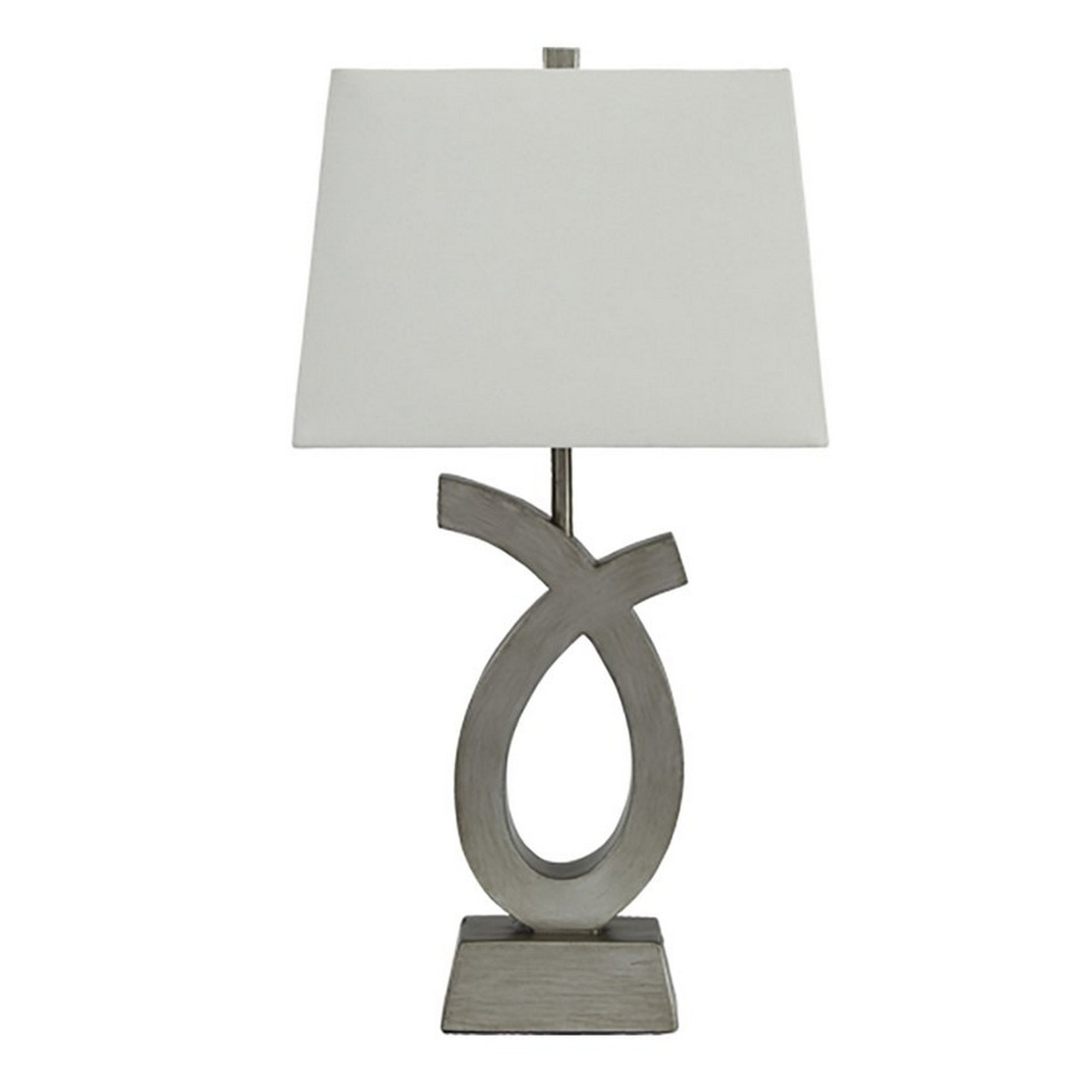 Scrolled Resin Table Lamp with Rectangular Shade Set of 2 Gray and White-zoom-2