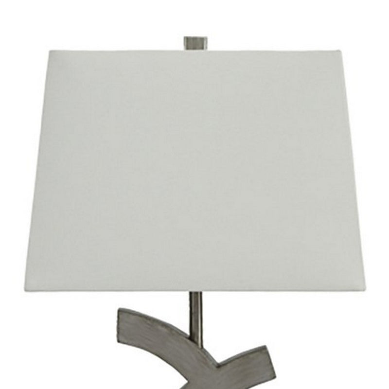 Scrolled Resin Table Lamp with Rectangular Shade Set of 2 Gray and White-zoom-