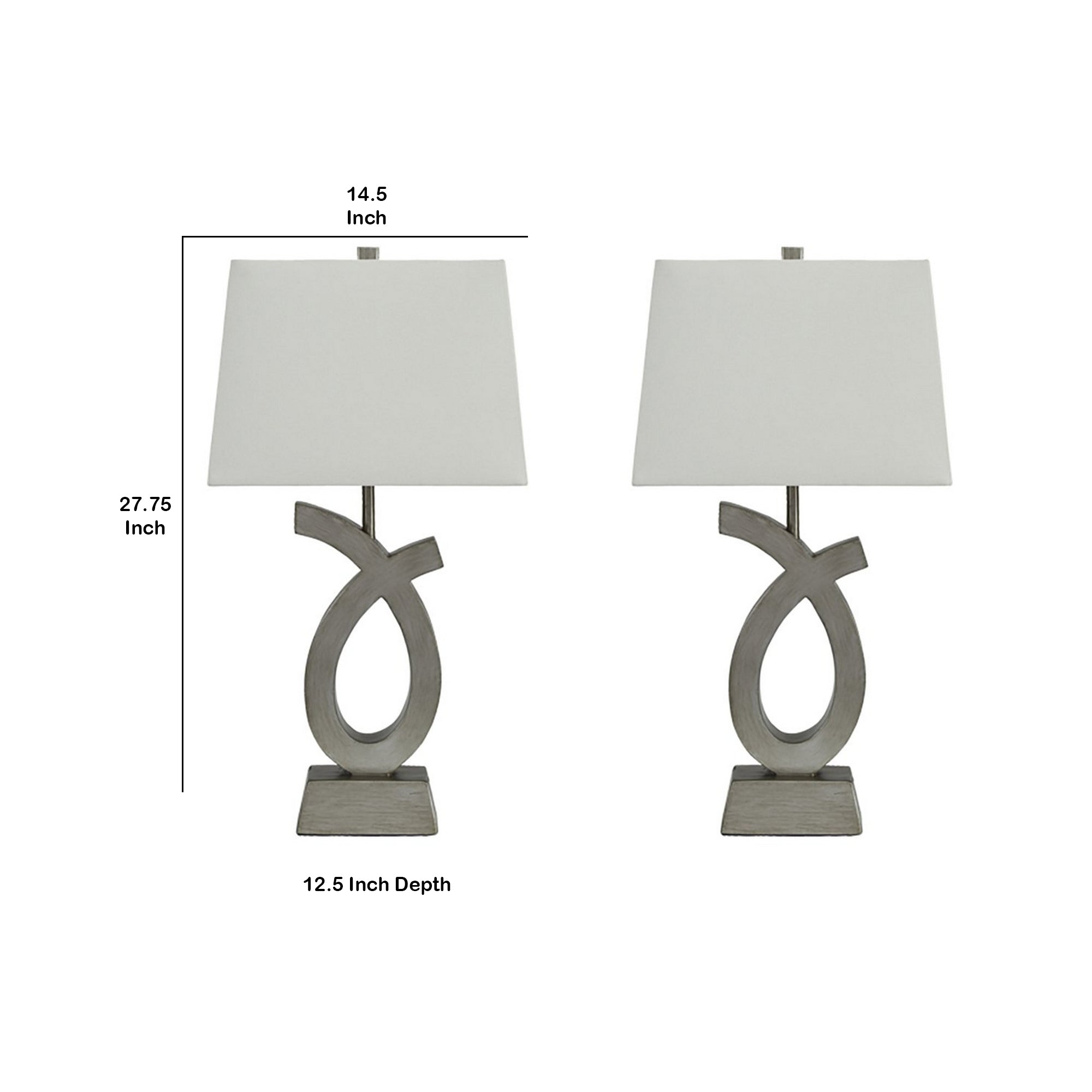Scrolled Resin Table Lamp with Rectangular Shade Set of 2 Gray and White-zoom-5