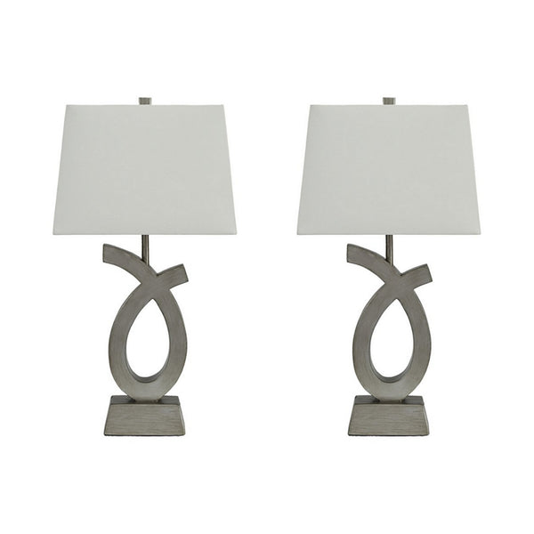 Scrolled Resin Table Lamp with Rectangular Shade Set of 2 Gray and White